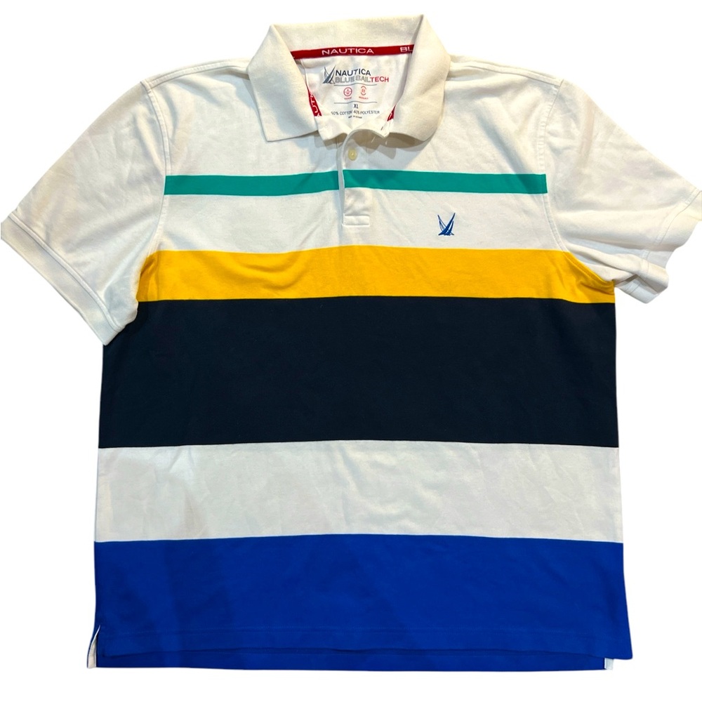 Nautica blue sail tech cotton blend striped polo shirt Sz XL